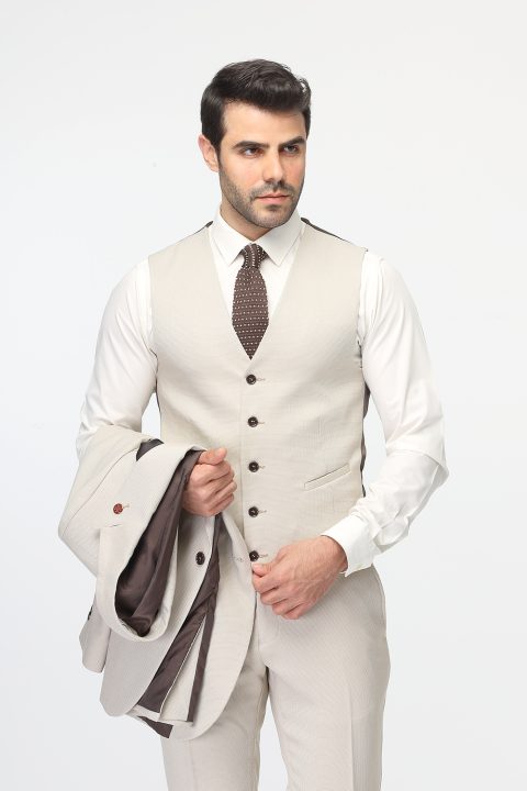 Slim Fit Suit Beige - Image 3