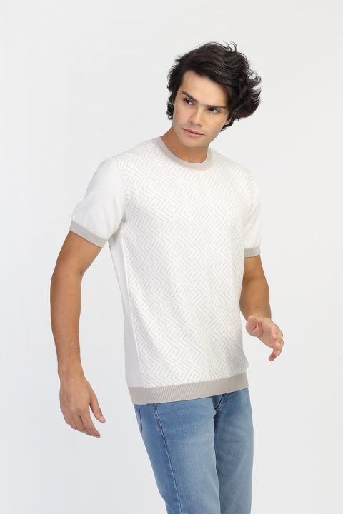 Regular Fit Knitted T-Shirt Off White