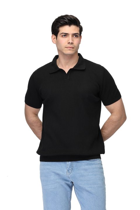 Polo Shirt Regular Fit Knitted Black - Image 3