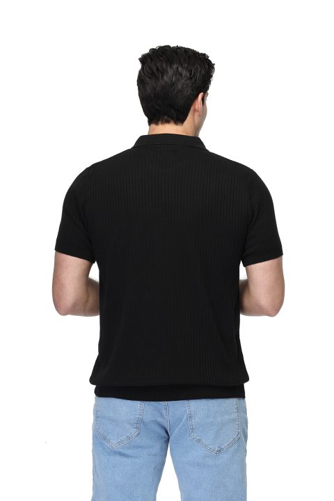 Polo Shirt Regular Fit Knitted Black - Image 4